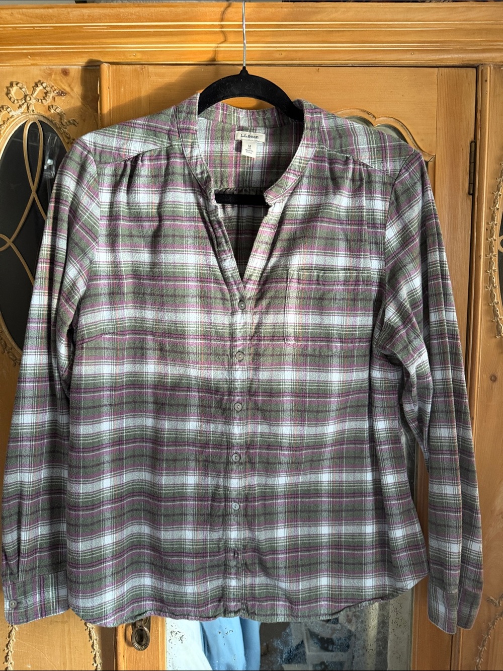 L.L. Bean Women's Plaid Button-Down Shirt in Gray and Purple